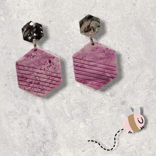 Oorbellen paars hexagon