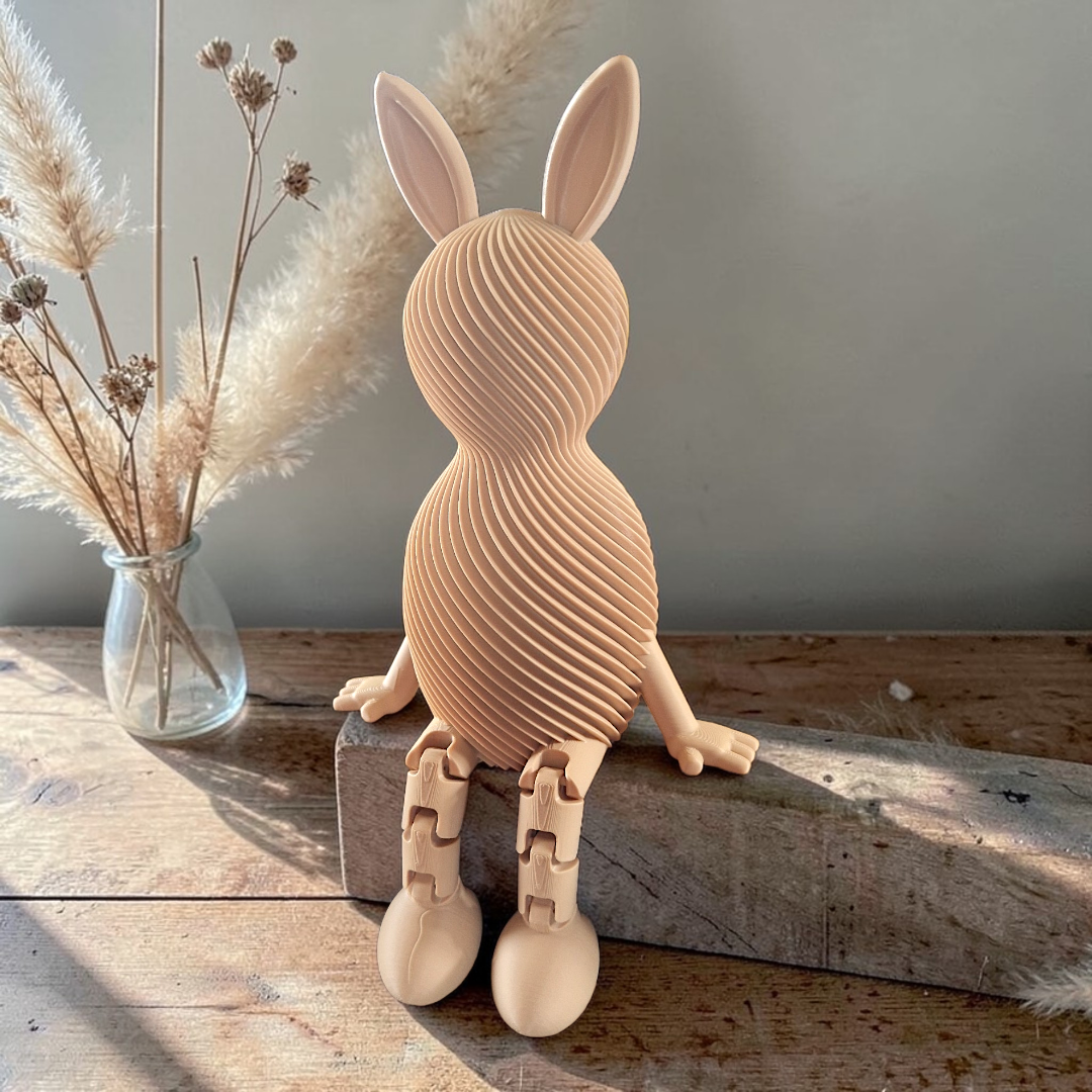 3D geprint konijntje met flexibele benen.